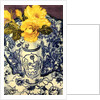 Yellow Roses in a Blue and White Vase with Patterned Blue and White Textiles by Joan Thewsey
