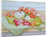 Apples and Nasturtium on a green check cloth by Joan Thewsey