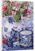 Gerberas in a Coalport Jug with Blue Pots by Joan Thewsey