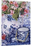 Gerberas in a Coalport Jug with Blue Pots by Joan Thewsey