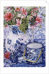 Gerberas in a Coalport Jug with Blue Pots by Joan Thewsey