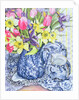Daffodils, Tulips and Irises with Blue Antique Pots by Joan Thewsey