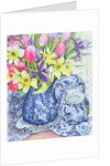 Daffodils, Tulips and Irises with Blue Antique Pots by Joan Thewsey