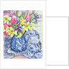 Daffodils, Tulips and Irises with Blue Antique Pots by Joan Thewsey