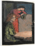 Two Girls by a Table Look out on a Starry Night, 1905 by Frederick Cayley Robinson