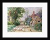 Shepherd and his flock passing a country cottage by Myles Birket Foster