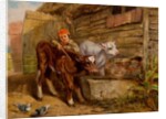Boy with Calves and Trough by Henry Dawson