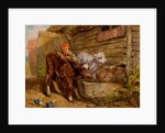 Boy with Calves and Trough by Henry Dawson