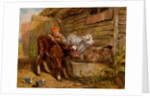 Boy with Calves and Trough by Henry Dawson