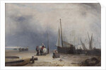Coast Scene with Boats and Figures by School English