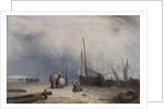 Coast Scene with Boats and Figures by School English