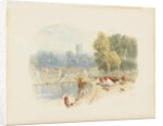 River Scene with Church by Myles Birket Foster