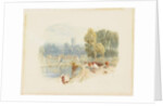 River Scene with Church by Myles Birket Foster