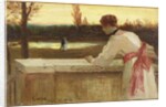 Girl on a Balcony Watching a Couple by a Lake by Philip Richard Morris