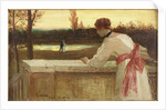 Girl on a Balcony Watching a Couple by a Lake by Philip Richard Morris