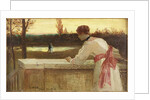 Girl on a Balcony Watching a Couple by a Lake by Philip Richard Morris