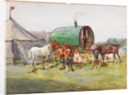 Three Horses and a Green-Roofed Caravan by John Atkinson