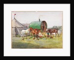 Three Horses and a Green-Roofed Caravan by John Atkinson