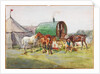 Three Horses and a Green-Roofed Caravan by John Atkinson