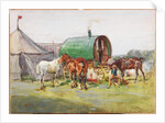 Three Horses and a Green-Roofed Caravan by John Atkinson