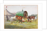 Three Horses and a Green-Roofed Caravan by John Atkinson