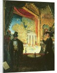 A Scene in a Theatre: A Performance Seen from a Box in which Three figures are Standing, 1908 by James Dickson Innes