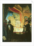 A Scene in a Theatre: A Performance Seen from a Box in which Three figures are Standing, 1908 by James Dickson Innes