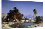 Leon-Adolphe Belly the caravan in the desert oasis by Leon-Auguste-Adolphe Belly