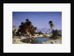 Leon-Adolphe Belly the caravan in the desert oasis by Leon-Auguste-Adolphe Belly