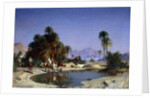 Leon-Adolphe Belly the caravan in the desert oasis by Leon-Auguste-Adolphe Belly