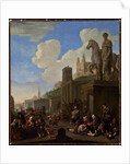 A Street Scene with a Capriccio of Roman Buildings by Johannes Lingelbach