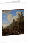 A Street Scene with a Capriccio of Roman Buildings by Johannes Lingelbach