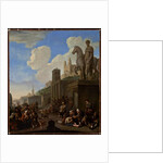 A Street Scene with a Capriccio of Roman Buildings by Johannes Lingelbach