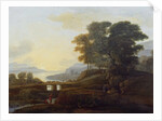 Landscape with cattle and goats crossing a bridge by Claude Lorrain