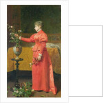 Woman arranging a vase of flowers by Alfonso Savini