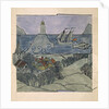Lighthouse, ship and village by Charles Francis Annesley Voysey