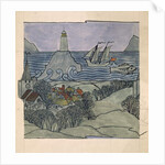 Lighthouse, ship and village by Charles Francis Annesley Voysey