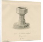 Font in Caverswall Church: sepia drawing, 1840 by John Buckler