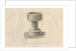 Font in Checkley Church: sepia drawing, 1841 by John Chessell Buckler