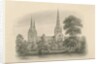 Lichfield Cathedral - South View: sepia drawing, 1841 by John Buckler