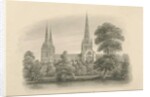 Lichfield Cathedral - South View: sepia drawing, 1841 by John Buckler