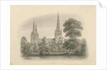 Lichfield Cathedral - South View: sepia drawing, 1841 by John Buckler