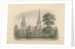 Lichfield Cathedral - South View: sepia drawing, 1841 by John Buckler
