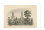 Lichfield Cathedral - South View: sepia drawing, 1841 by John Buckler