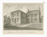 Leek Town - Grammar School: sepia drawing, 1844 by John Buckler