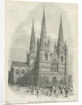 Lichfield Cathedral - West Front: woodcut engraving by School English