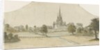Lichfield Cathedral - East View: tinted pencil drawing by School English