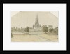 Lichfield Cathedral - East View: tinted pencil drawing by School English