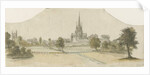 Lichfield Cathedral - East View: tinted pencil drawing by School English