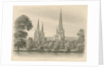 Lichfield Cathedral - South View: sepia drawing, 1841 by John Buckler